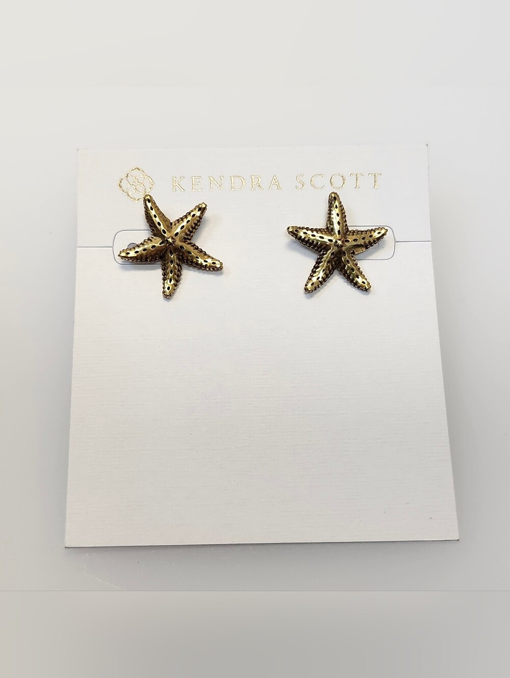 NWT Kendra Scott Parker Starfish Vintage Gold Metal Stud Earrings